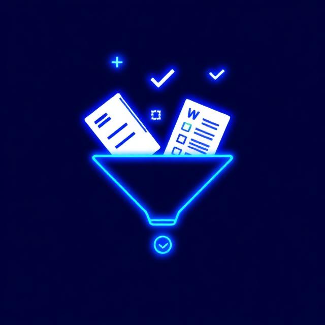 Documents flowing into a validation funnel with checkmarks
